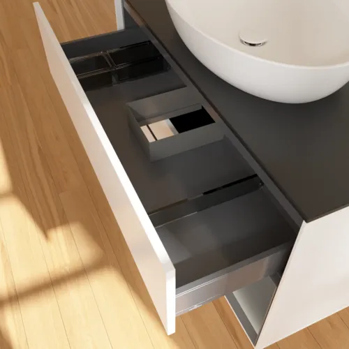 Picture of VILLEROY BOCH Finion Vanity unit, with lighting, 2 pull-out compartments, 1000 x 603 x 501 mm, White Matt Lacquer / Anthracite Matt Lacquer / Glass Black Matt #FA22GKMT