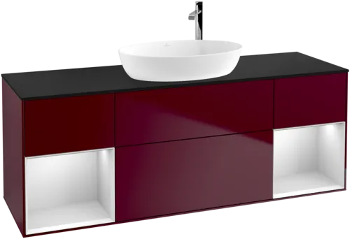 Bild von VILLEROY BOCH Finion Waschbeckenunterschrank, mit Beleuchtung, 4 Auszüge, 1600 x 603 x 501 mm, Peony Matt Lacquer / White Matt Lacquer / Glass Black Matt #F982MTHB
