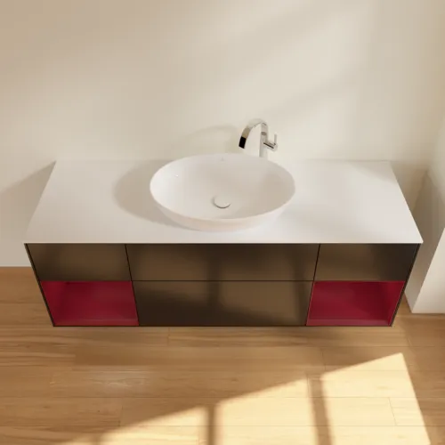 Bild von VILLEROY BOCH Finion Waschbeckenunterschrank, mit Beleuchtung, 4 Auszüge, 1600 x 603 x 501 mm, Black Matt Lacquer / Peony Matt Lacquer / Glass White Matt #F981HBPD