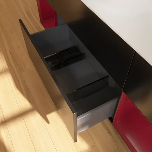 Bild von VILLEROY BOCH Finion Waschbeckenunterschrank, mit Beleuchtung, 4 Auszüge, 1600 x 603 x 501 mm, Black Matt Lacquer / Peony Matt Lacquer / Glass White Matt #F981HBPD