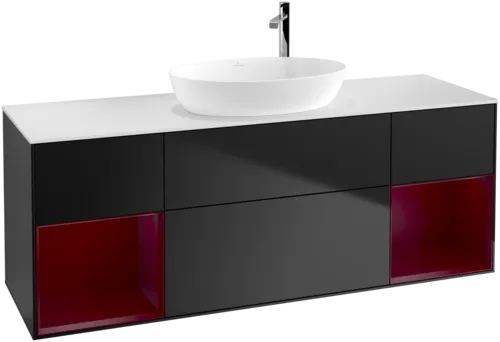 Bild von VILLEROY BOCH Finion Waschbeckenunterschrank, mit Beleuchtung, 4 Auszüge, 1600 x 603 x 501 mm, Black Matt Lacquer / Peony Matt Lacquer / Glass White Matt #F981HBPD