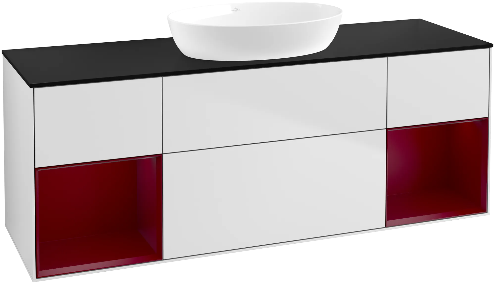 Bild von VILLEROY BOCH Finion Waschbeckenunterschrank, mit Beleuchtung, 4 Auszüge, 1600 x 603 x 501 mm, White Matt Lacquer / Peony Matt Lacquer / Glass Black Matt #FD02HBMT