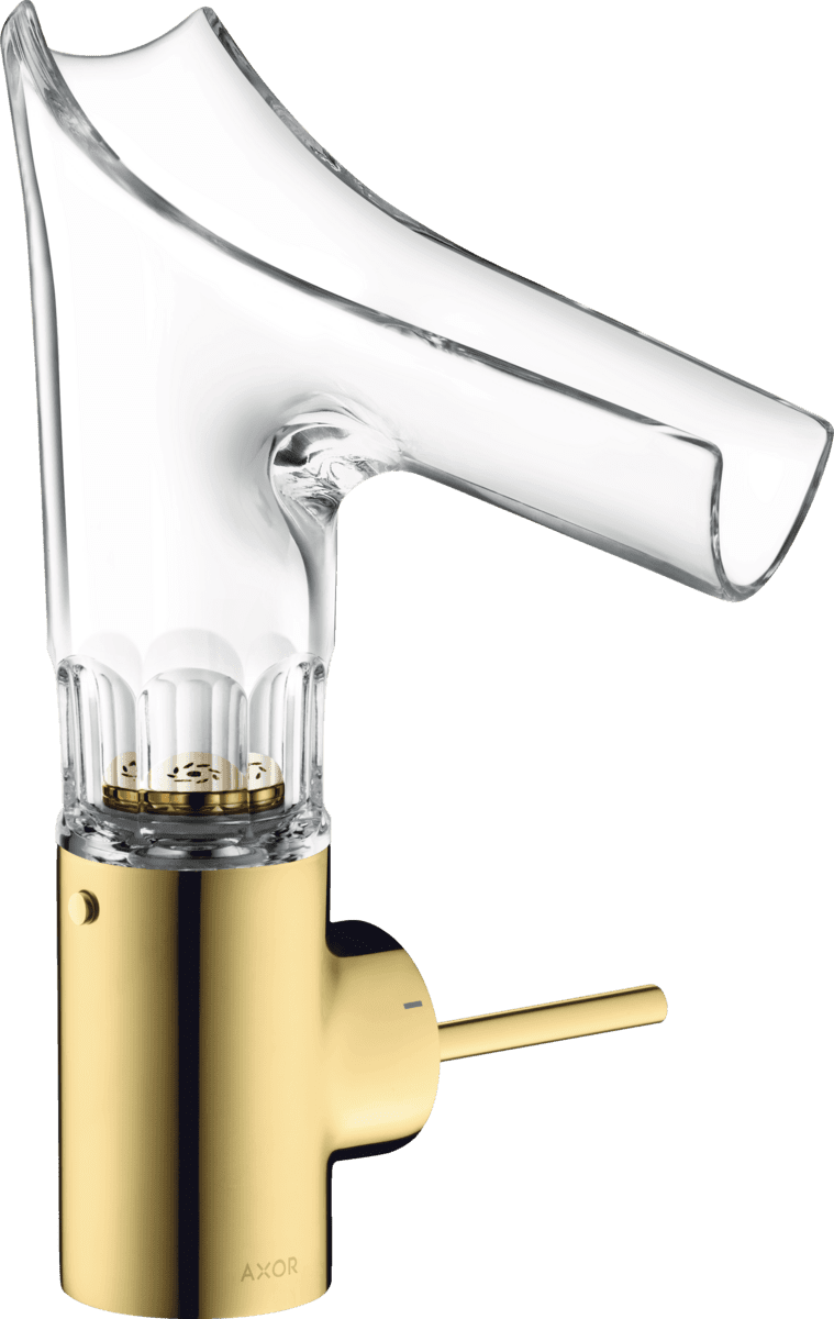 Obrázek HANSGROHE AXOR Starck V Páková umyvadlová baterie 140 se skleněným výtokem a odtokovou soupravou - fazetový brus #12123990 - leštěný vzhled zlata