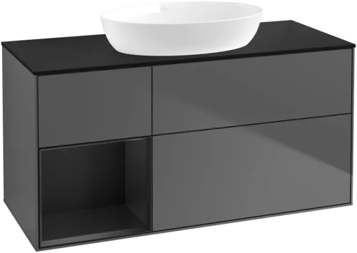 Bild von VILLEROY BOCH Finion Waschbeckenunterschrank, mit Beleuchtung, 3 Auszüge, 1200 x 603 x 501 mm, Anthracite Matt Lacquer / Black Matt Lacquer / Glass Black Matt #FA62PDGK