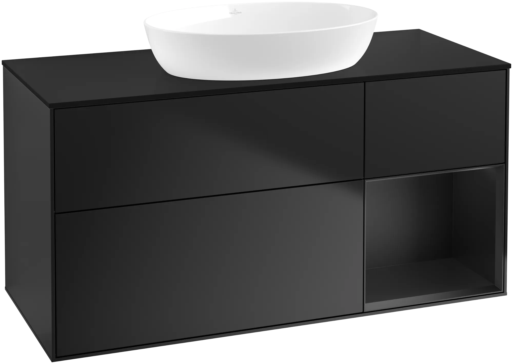 Picture of VILLEROY BOCH Finion Vanity unit, with lighting, 3 pull-out compartments, 1200 x 603 x 501 mm, Black Matt Lacquer / Black Matt Lacquer / Glass Black Matt #FA72PDPD