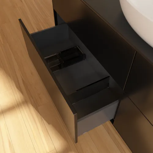 Bild von VILLEROY BOCH Finion Waschbeckenunterschrank, 4 Auszüge, 1600 x 603 x 501 mm, Black Matt Lacquer / Glass Black Matt #FA9200PD