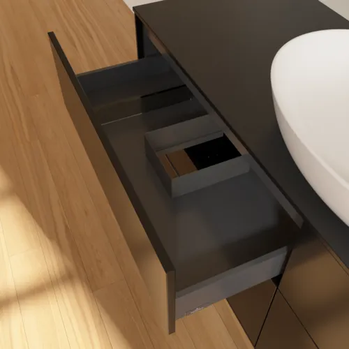 Bild von VILLEROY BOCH Finion Waschbeckenunterschrank, 4 Auszüge, 1600 x 603 x 501 mm, Black Matt Lacquer / Glass Black Matt #FA9200PD