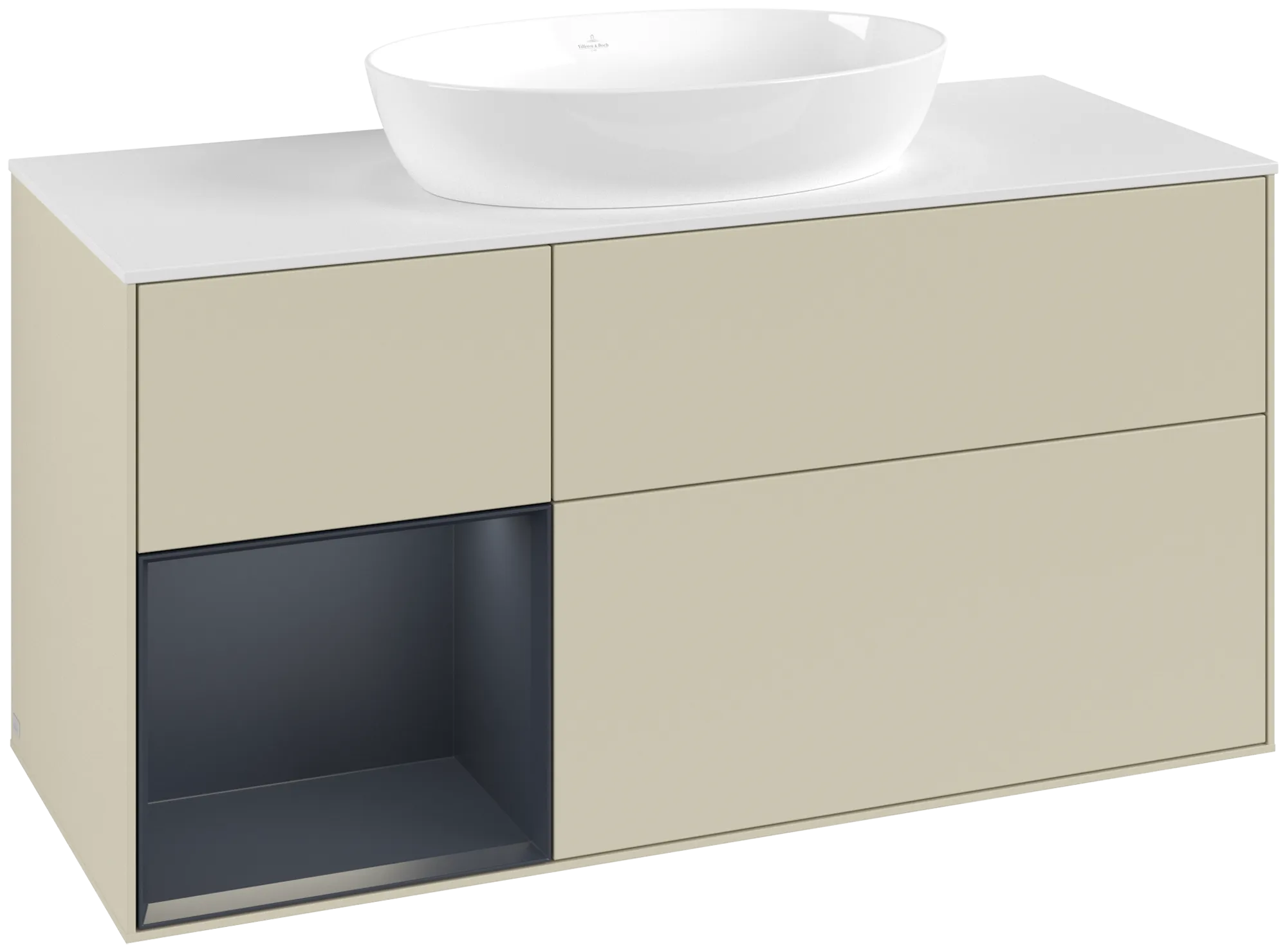 Bild von VILLEROY BOCH Finion Waschbeckenunterschrank, mit Beleuchtung, 3 Auszüge, 1200 x 603 x 501 mm, Silk Grey Matt Lacquer / Midnight Blue Matt Lacquer / Glass White Matt #FA61HGHJ