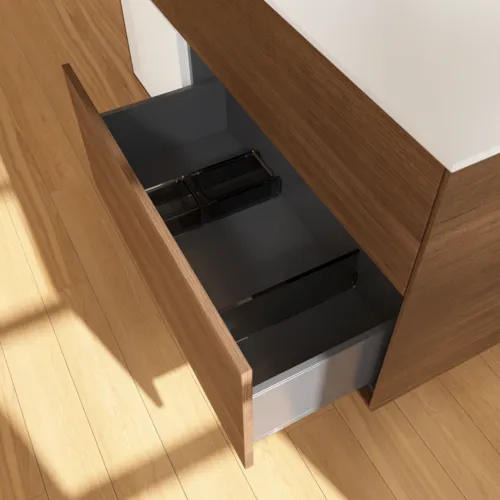 Obrázek VILLEROY BOCH Finion Vanity unit, with lighting, 3 pull-out compartments, 1200 x 603 x 501 mm, Walnut Veneer / Glossy White Lacquer / Glass White Matt #FA61GFGN