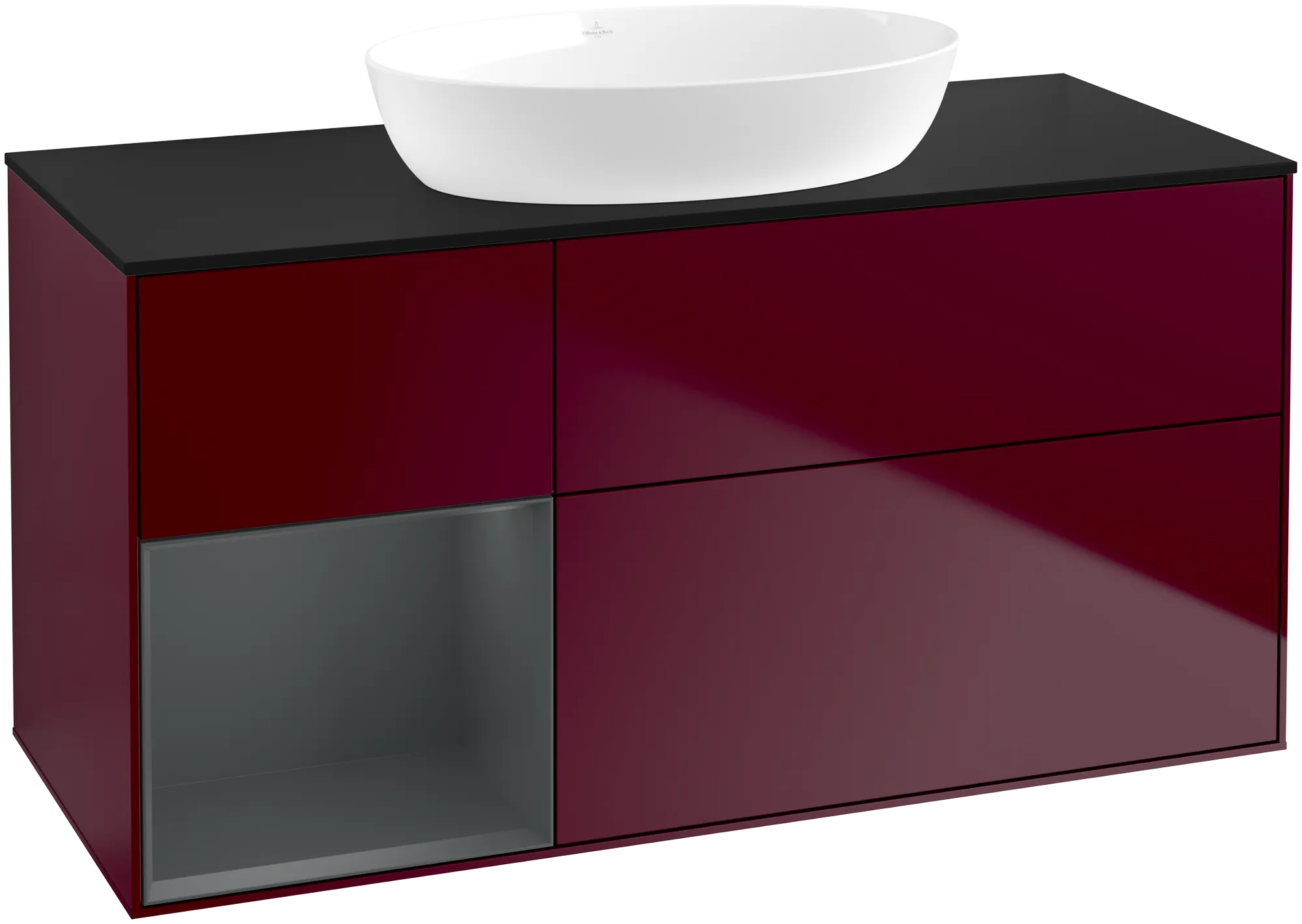 Bild von VILLEROY BOCH Finion Waschbeckenunterschrank, mit Beleuchtung, 3 Auszüge, 1200 x 603 x 501 mm, Peony Matt Lacquer / Midnight Blue Matt Lacquer / Glass Black Matt #FA62HGHB