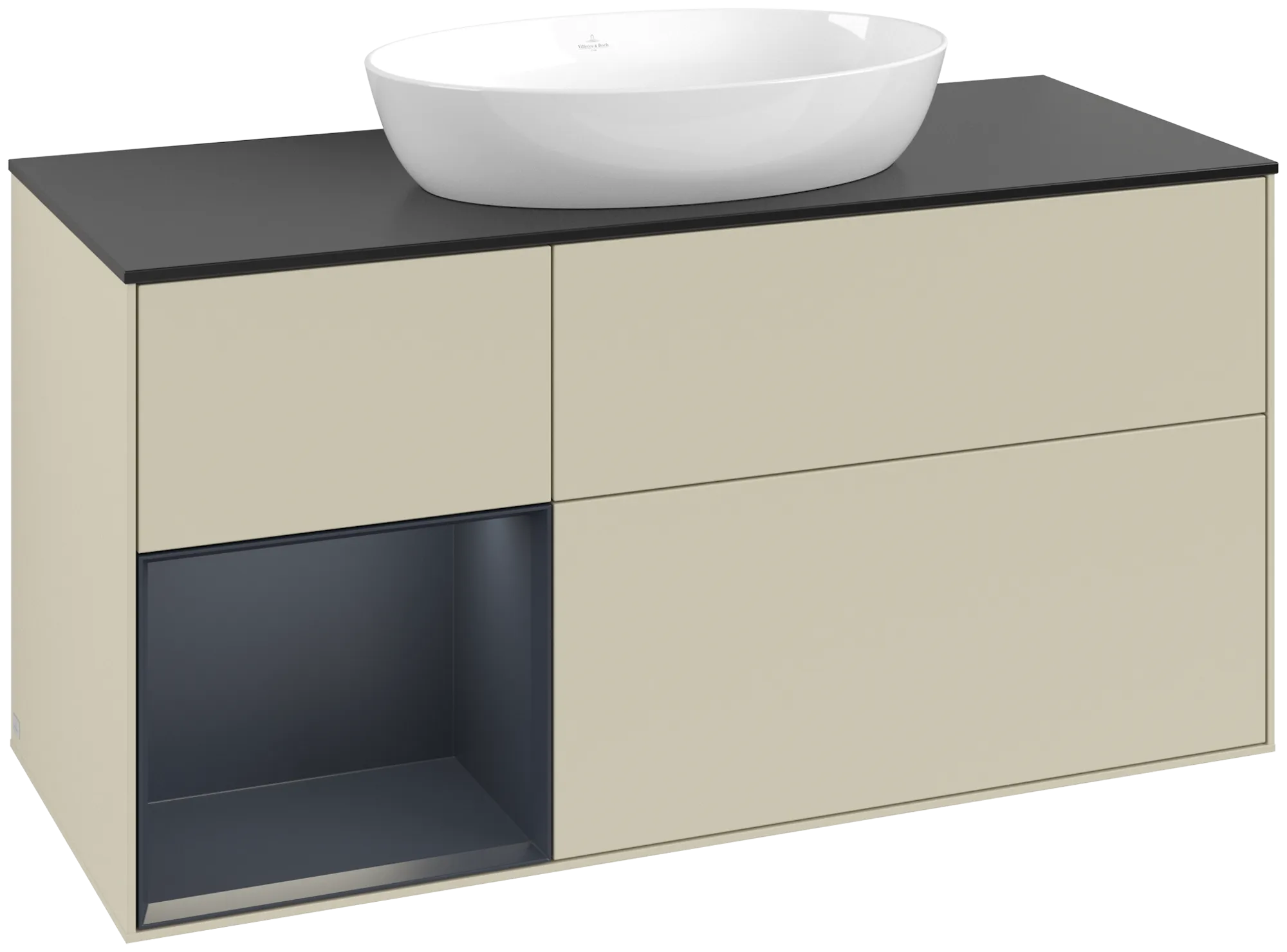 Obrázek VILLEROY BOCH Finion Vanity unit, with lighting, 3 pull-out compartments, 1200 x 603 x 501 mm, Silk Grey Matt Lacquer / Midnight Blue Matt Lacquer / Glass Black Matt #FA62HGHJ