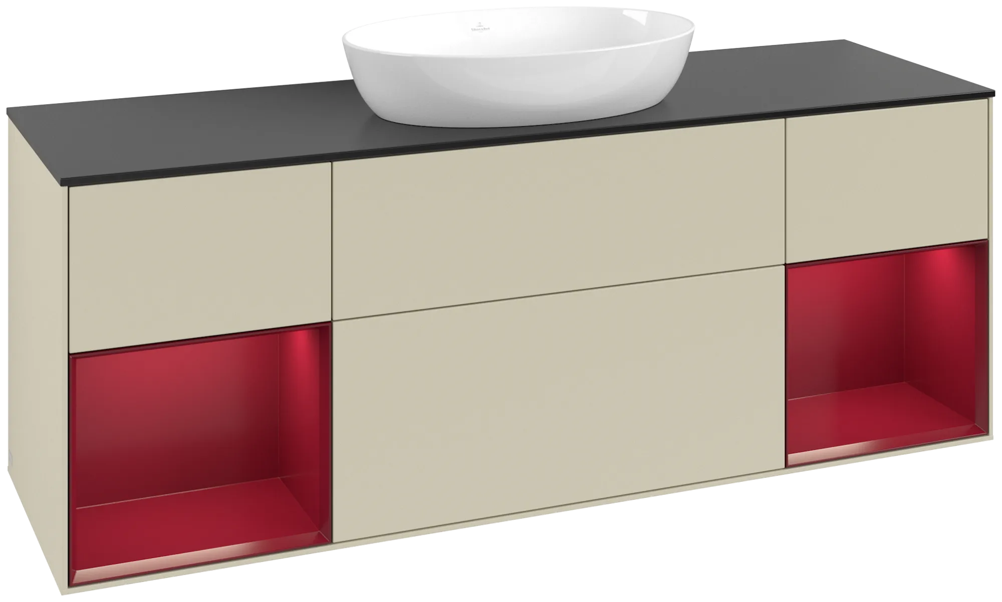 Bild von VILLEROY BOCH Finion Waschbeckenunterschrank, mit Beleuchtung, 4 Auszüge, 1600 x 603 x 501 mm, Silk Grey Matt Lacquer / Peony Matt Lacquer / Glass Black Matt #FD02HBHJ