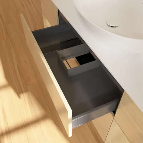 Bild von VILLEROY BOCH Finion Waschbeckenunterschrank, mit Beleuchtung, 4 Auszüge, 1600 x 603 x 501 mm, Oak Veneer / Oak Veneer / Glass White Matt #FD01PCPC