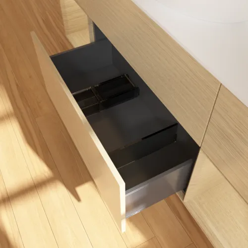 Bild von VILLEROY BOCH Finion Waschbeckenunterschrank, mit Beleuchtung, 4 Auszüge, 1600 x 603 x 501 mm, Oak Veneer / Oak Veneer / Glass White Matt #FD01PCPC