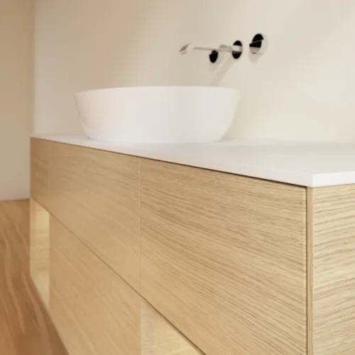 Bild von VILLEROY BOCH Finion Waschbeckenunterschrank, mit Beleuchtung, 4 Auszüge, 1600 x 603 x 501 mm, Oak Veneer / Oak Veneer / Glass White Matt #FD01PCPC