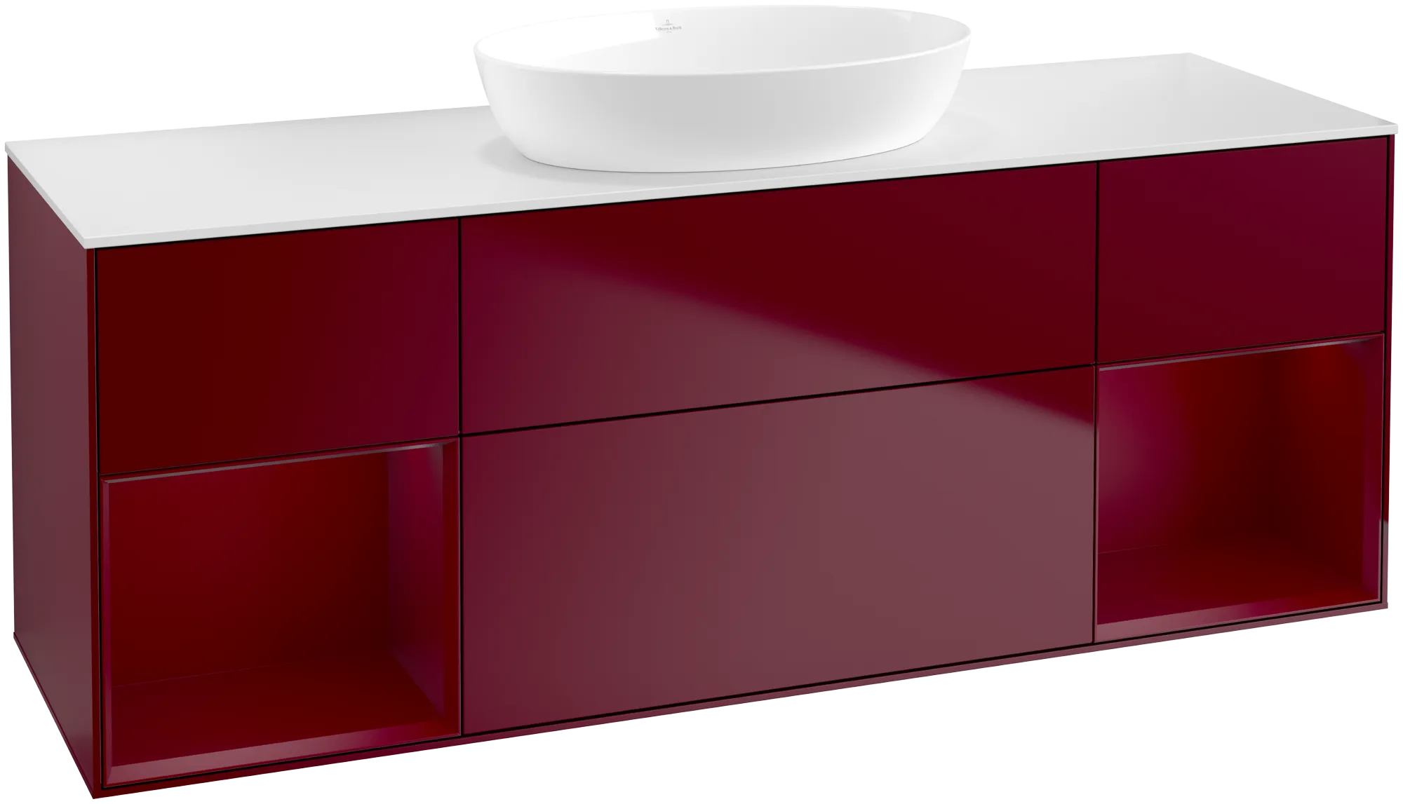 Bild von VILLEROY BOCH Finion Waschbeckenunterschrank, mit Beleuchtung, 4 Auszüge, 1600 x 603 x 501 mm, Peony Matt Lacquer / Peony Matt Lacquer / Glass White Matt #FD01HBHB