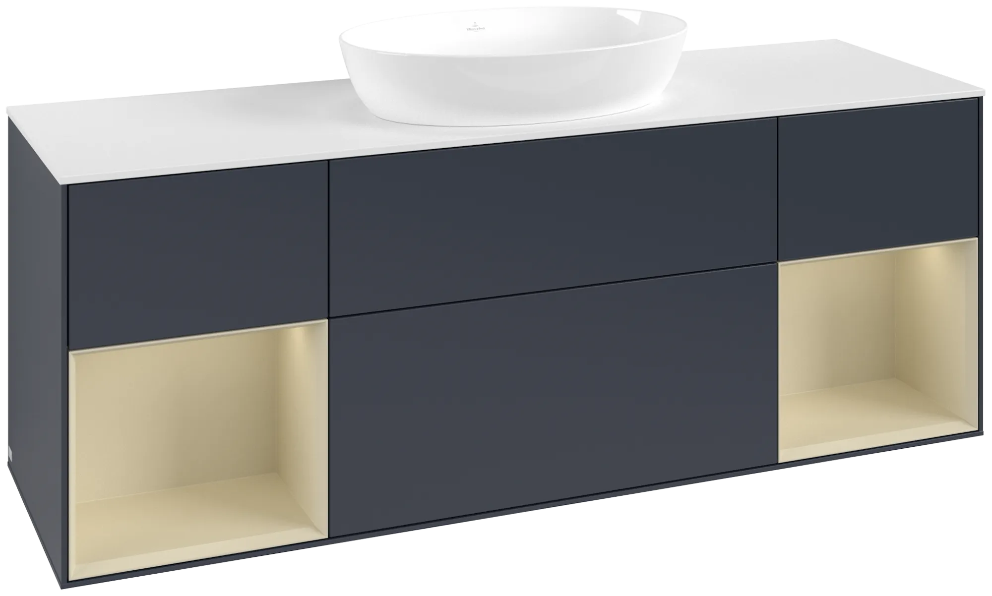 Bild von VILLEROY BOCH Finion Waschbeckenunterschrank, mit Beleuchtung, 4 Auszüge, 1600 x 603 x 501 mm, Midnight Blue Matt Lacquer / Silk Grey Matt Lacquer / Glass White Matt #FD01HJHG