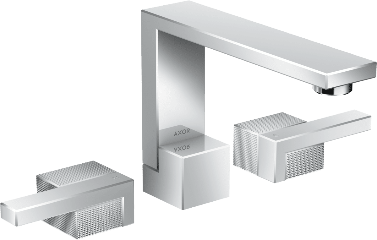Picture of HANSGROHE AXOR Edge 3-hole basin mixer 130 with push-open waste set - diamond cut #46051000 - Chrome