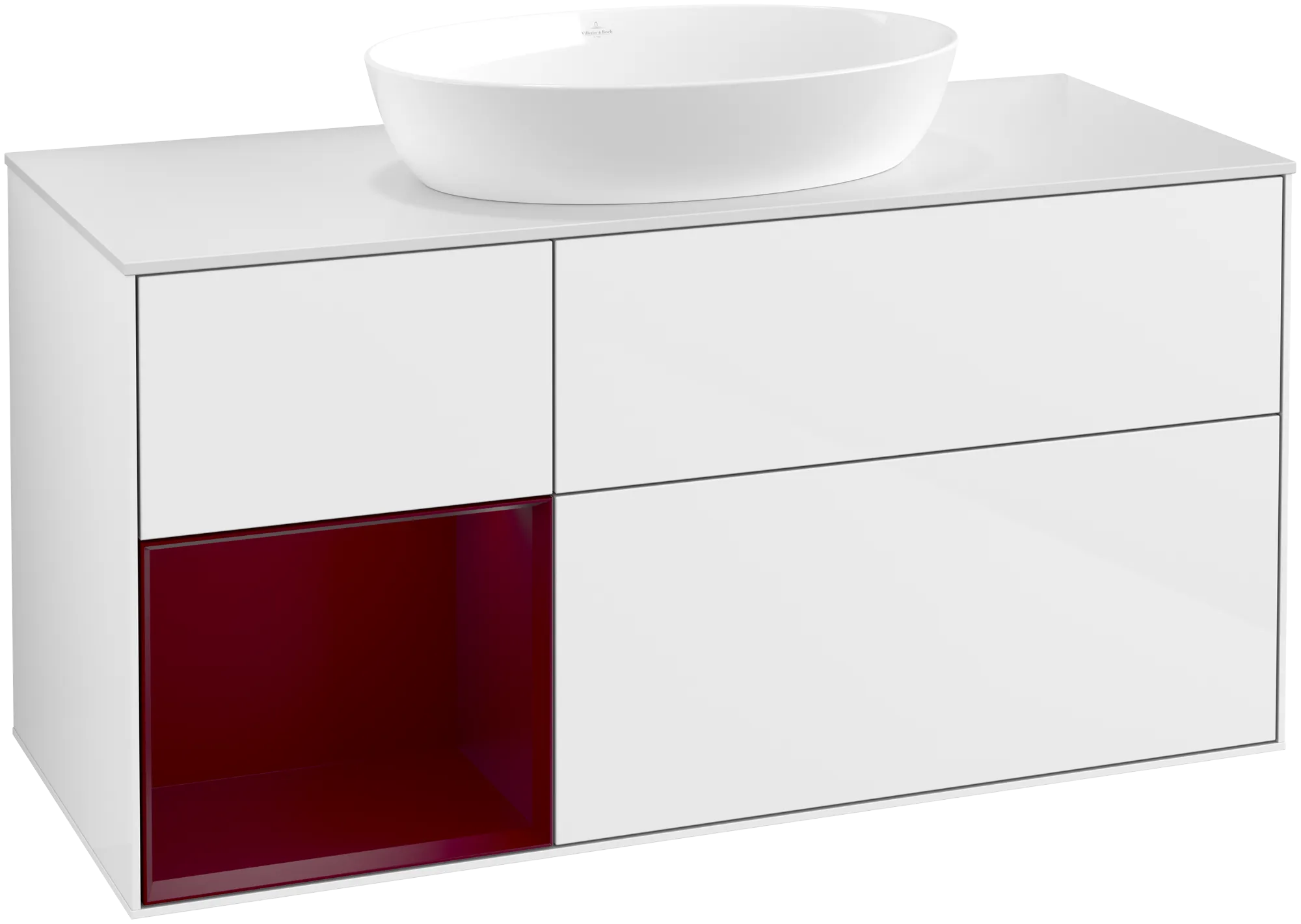 Bild von VILLEROY BOCH Finion Waschbeckenunterschrank, mit Beleuchtung, 3 Auszüge, 1200 x 603 x 501 mm, Glossy White Lacquer / Peony Matt Lacquer / Glass White Matt #FA61HBGF