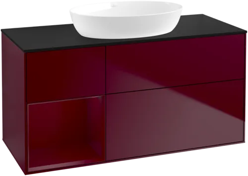 Bild von VILLEROY BOCH Finion Waschbeckenunterschrank, mit Beleuchtung, 3 Auszüge, 1200 x 603 x 501 mm, Peony Matt Lacquer / Peony Matt Lacquer / Glass Black Matt #FA62HBHB