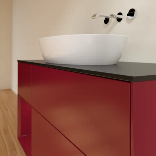 Bild von VILLEROY BOCH Finion Waschbeckenunterschrank, mit Beleuchtung, 3 Auszüge, 1200 x 603 x 501 mm, Peony Matt Lacquer / Peony Matt Lacquer / Glass Black Matt #FA62HBHB