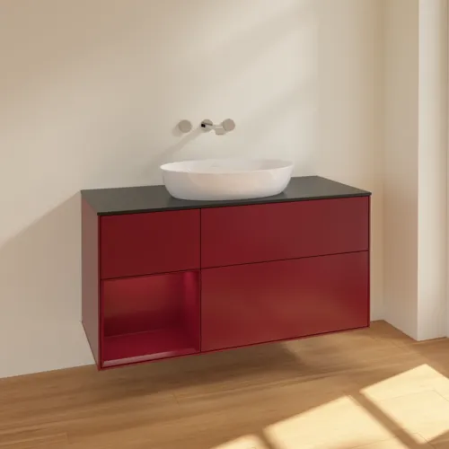 Bild von VILLEROY BOCH Finion Waschbeckenunterschrank, mit Beleuchtung, 3 Auszüge, 1200 x 603 x 501 mm, Peony Matt Lacquer / Peony Matt Lacquer / Glass Black Matt #FA62HBHB