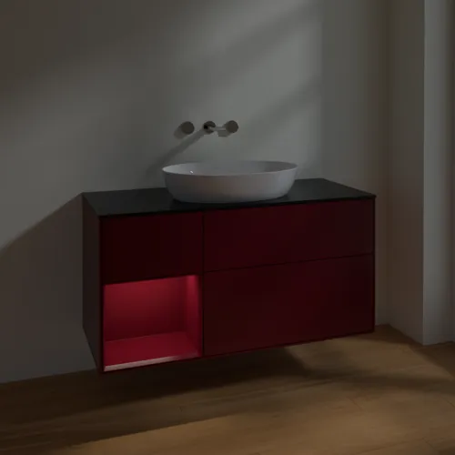 Bild von VILLEROY BOCH Finion Waschbeckenunterschrank, mit Beleuchtung, 3 Auszüge, 1200 x 603 x 501 mm, Peony Matt Lacquer / Peony Matt Lacquer / Glass Black Matt #FA62HBHB
