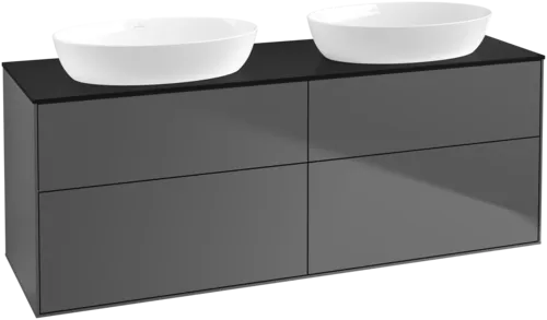 Bild von VILLEROY BOCH Finion Waschbeckenunterschrank, 4 Auszüge, 1600 x 603 x 501 mm, Anthracite Matt Lacquer / Glass Black Matt #FA8200GK