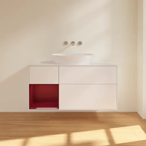 Bild von VILLEROY BOCH Finion Waschbeckenunterschrank, mit Beleuchtung, 3 Auszüge, 1200 x 603 x 501 mm, White Matt Lacquer / Peony Matt Lacquer / Glass White Matt #FA61HBMT