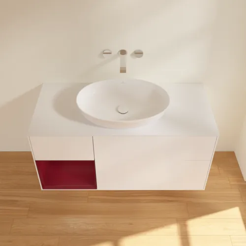 Bild von VILLEROY BOCH Finion Waschbeckenunterschrank, mit Beleuchtung, 3 Auszüge, 1200 x 603 x 501 mm, White Matt Lacquer / Peony Matt Lacquer / Glass White Matt #FA61HBMT