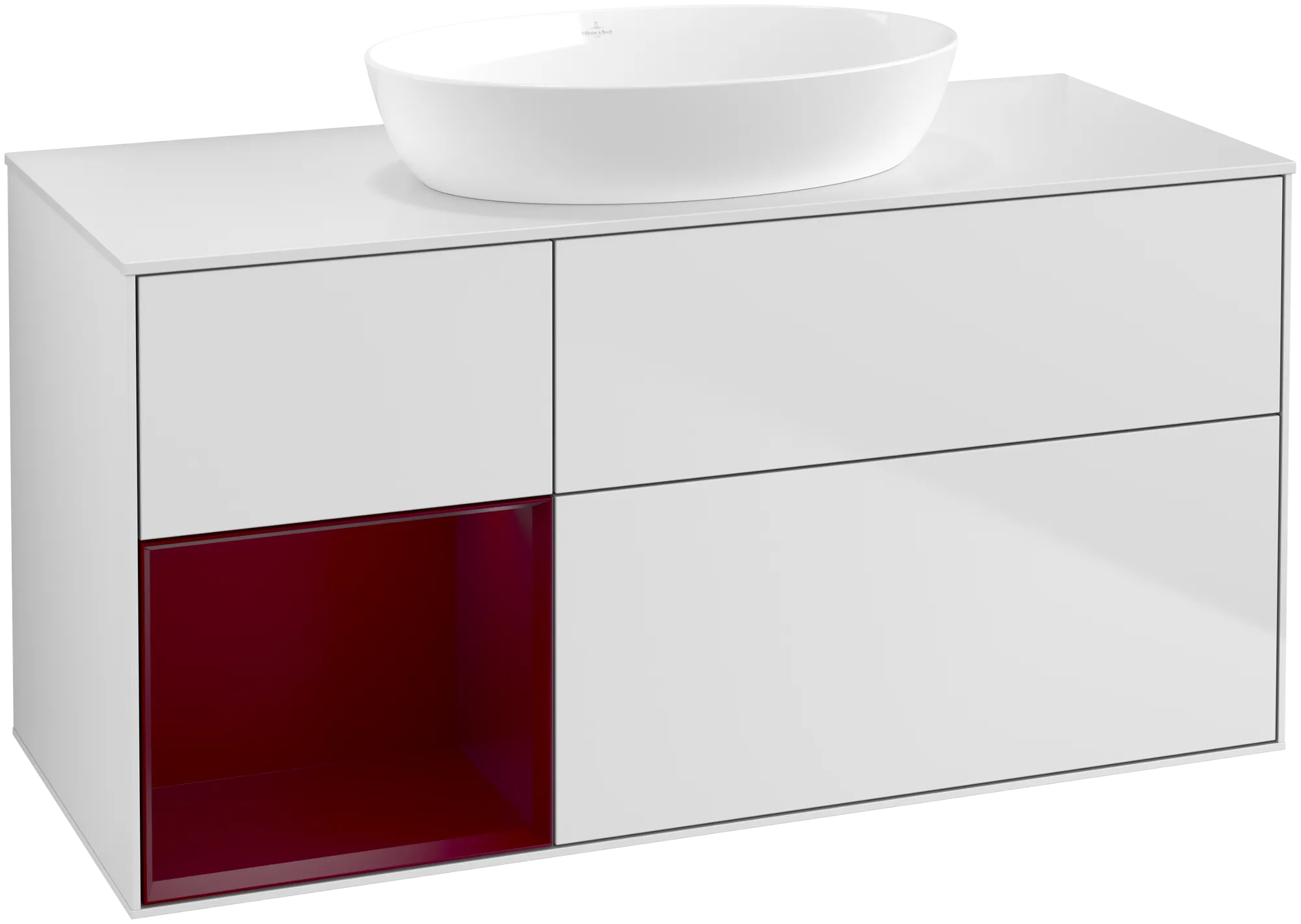 Bild von VILLEROY BOCH Finion Waschbeckenunterschrank, mit Beleuchtung, 3 Auszüge, 1200 x 603 x 501 mm, White Matt Lacquer / Peony Matt Lacquer / Glass White Matt #FA61HBMT