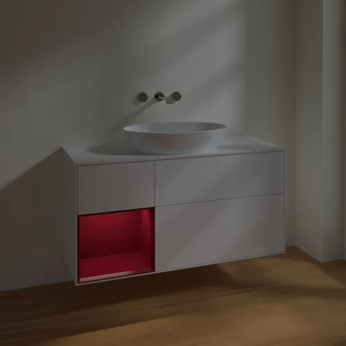 Bild von VILLEROY BOCH Finion Waschbeckenunterschrank, mit Beleuchtung, 3 Auszüge, 1200 x 603 x 501 mm, White Matt Lacquer / Peony Matt Lacquer / Glass White Matt #FA61HBMT
