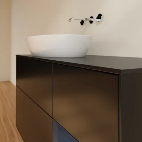 Picture of VILLEROY BOCH Finion Vanity unit, with lighting, 3 pull-out compartments, 1200 x 603 x 501 mm, Black Matt Lacquer / Midnight Blue Matt Lacquer / Glass Black Matt #FA52HGPD