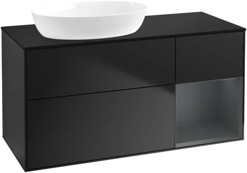 Bild von VILLEROY BOCH Finion Waschbeckenunterschrank, mit Beleuchtung, 3 Auszüge, 1200 x 603 x 501 mm, Black Matt Lacquer / Midnight Blue Matt Lacquer / Glass Black Matt #FA52HGPD