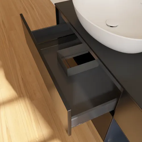 Picture of VILLEROY BOCH Finion Vanity unit, with lighting, 3 pull-out compartments, 1200 x 603 x 501 mm, Black Matt Lacquer / Midnight Blue Matt Lacquer / Glass Black Matt #FA52HGPD