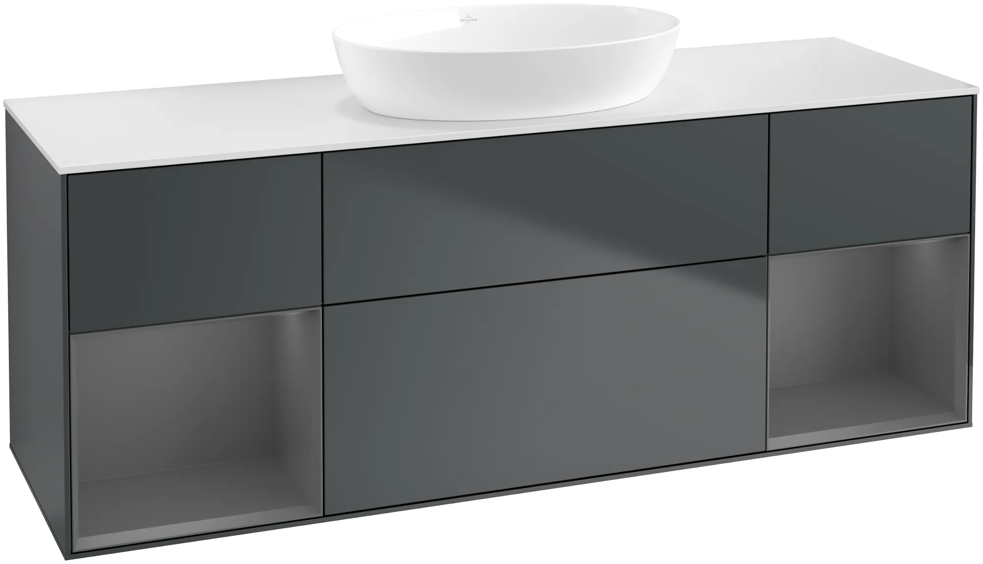 Obrázek VILLEROY BOCH Finion Vanity unit, with lighting, 4 pull-out compartments, 1600 x 603 x 501 mm, Midnight Blue Matt Lacquer / Anthracite Matt Lacquer / Glass White Matt #FD01GKHG