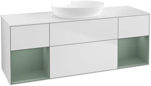 Bild von VILLEROY BOCH Finion Waschbeckenunterschrank, mit Beleuchtung, 4 Auszüge, 1600 x 603 x 501 mm, White Matt Lacquer / Olive Matt Lacquer / Glass White Matt #FD01GMMT