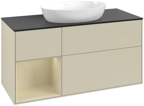 Bild von VILLEROY BOCH Finion Waschbeckenunterschrank, mit Beleuchtung, 3 Auszüge, 1200 x 603 x 501 mm, Silk Grey Matt Lacquer / Silk Grey Matt Lacquer / Glass Black Matt #FA62HJHJ