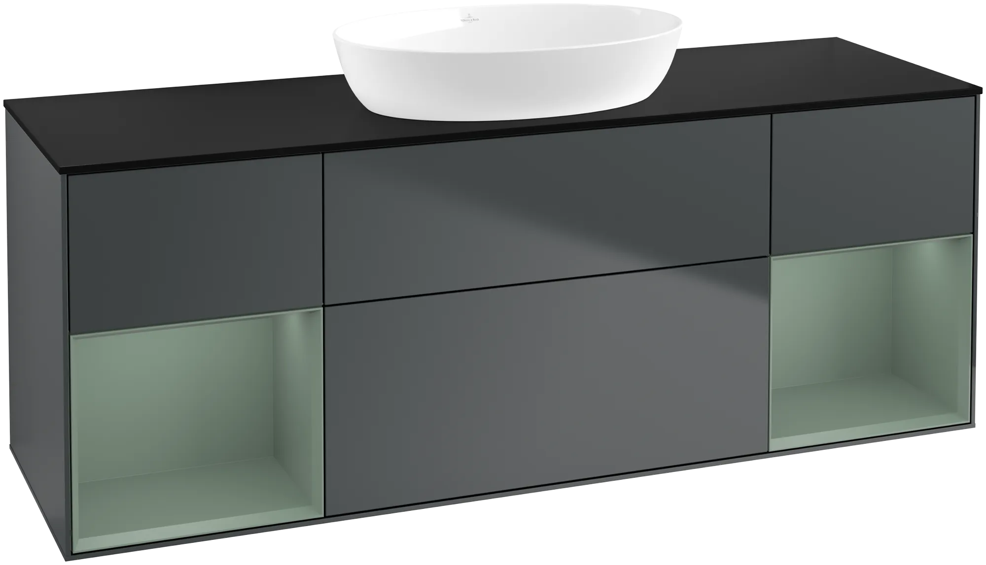 Bild von VILLEROY BOCH Finion Waschbeckenunterschrank, mit Beleuchtung, 4 Auszüge, 1600 x 603 x 501 mm, Midnight Blue Matt Lacquer / Olive Matt Lacquer / Glass Black Matt #FD02GMHG
