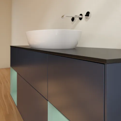 Bild von VILLEROY BOCH Finion Waschbeckenunterschrank, mit Beleuchtung, 4 Auszüge, 1600 x 603 x 501 mm, Midnight Blue Matt Lacquer / Olive Matt Lacquer / Glass Black Matt #FD02GMHG