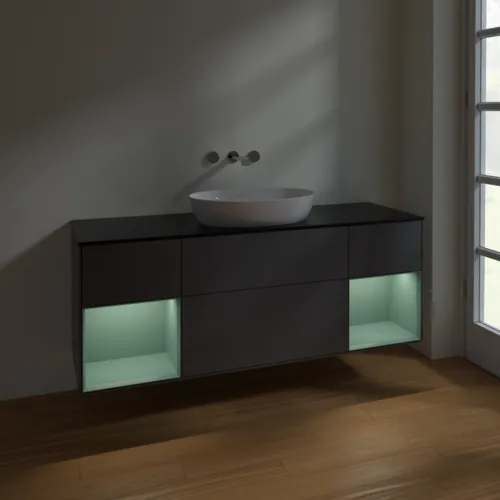 Bild von VILLEROY BOCH Finion Waschbeckenunterschrank, mit Beleuchtung, 4 Auszüge, 1600 x 603 x 501 mm, Anthracite Matt Lacquer / Olive Matt Lacquer / Glass Black Matt #FD02GMGK