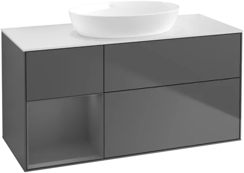 Bild von VILLEROY BOCH Finion Waschbeckenunterschrank, mit Beleuchtung, 3 Auszüge, 1200 x 603 x 501 mm, Anthracite Matt Lacquer / Anthracite Matt Lacquer / Glass White Matt #FA61GKGK