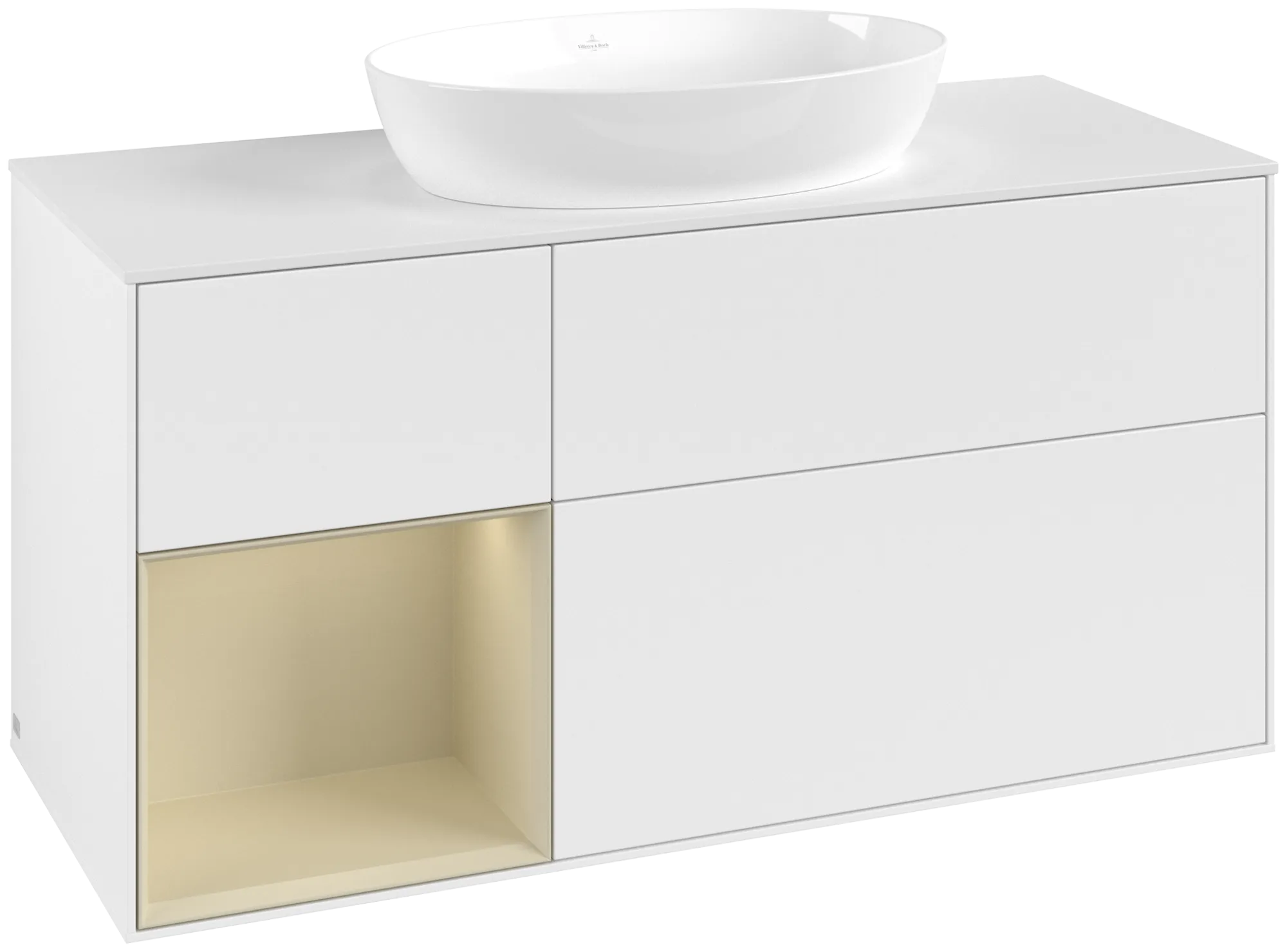 Bild von VILLEROY BOCH Finion Waschbeckenunterschrank, mit Beleuchtung, 3 Auszüge, 1200 x 603 x 501 mm, White Matt Lacquer / Silk Grey Matt Lacquer / Glass White Matt #FA61HJMT