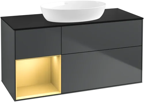 Bild von VILLEROY BOCH Finion Waschbeckenunterschrank, mit Beleuchtung, 3 Auszüge, 1200 x 603 x 501 mm, Midnight Blue Matt Lacquer / Gold Matt Lacquer / Glass Black Matt #FA62HFHG
