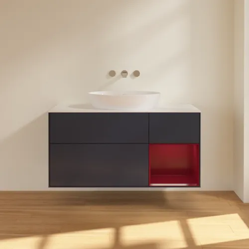 Bild von VILLEROY BOCH Finion Waschbeckenunterschrank, mit Beleuchtung, 3 Auszüge, 1200 x 603 x 501 mm, Midnight Blue Matt Lacquer / Peony Matt Lacquer / Glass White Matt #FA71HBHG