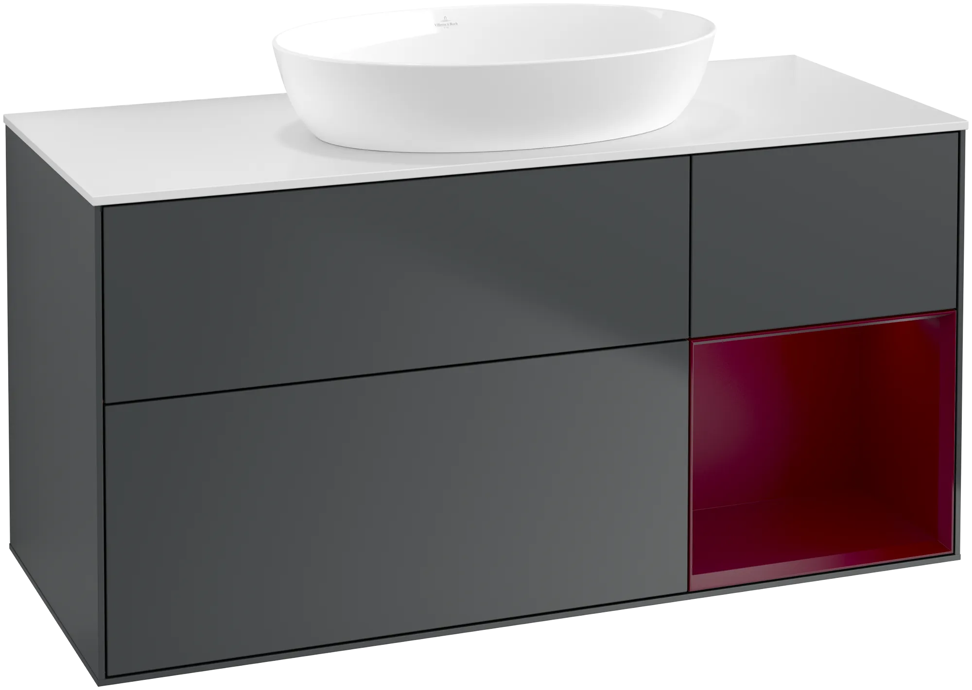 Bild von VILLEROY BOCH Finion Waschbeckenunterschrank, mit Beleuchtung, 3 Auszüge, 1200 x 603 x 501 mm, Midnight Blue Matt Lacquer / Peony Matt Lacquer / Glass White Matt #FA71HBHG