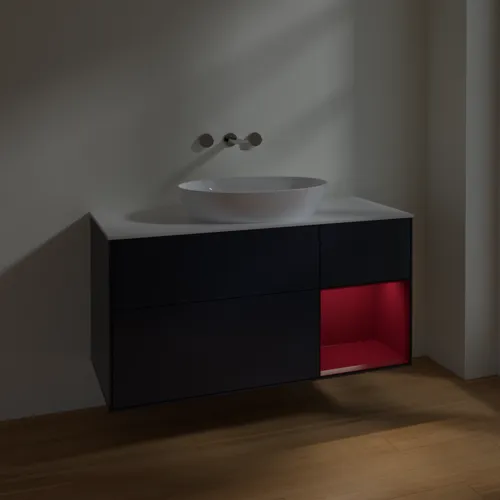 Bild von VILLEROY BOCH Finion Waschbeckenunterschrank, mit Beleuchtung, 3 Auszüge, 1200 x 603 x 501 mm, Midnight Blue Matt Lacquer / Peony Matt Lacquer / Glass White Matt #FA71HBHG