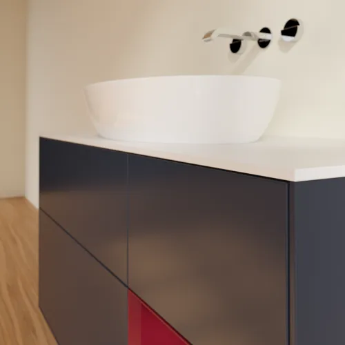 Bild von VILLEROY BOCH Finion Waschbeckenunterschrank, mit Beleuchtung, 3 Auszüge, 1200 x 603 x 501 mm, Midnight Blue Matt Lacquer / Peony Matt Lacquer / Glass White Matt #FA71HBHG