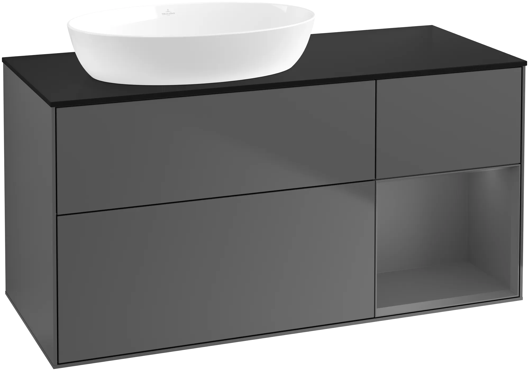 Bild von VILLEROY BOCH Finion Waschbeckenunterschrank, mit Beleuchtung, 3 Auszüge, 1200 x 603 x 501 mm, Anthracite Matt Lacquer / Anthracite Matt Lacquer / Glass Black Matt #FA52GKGK