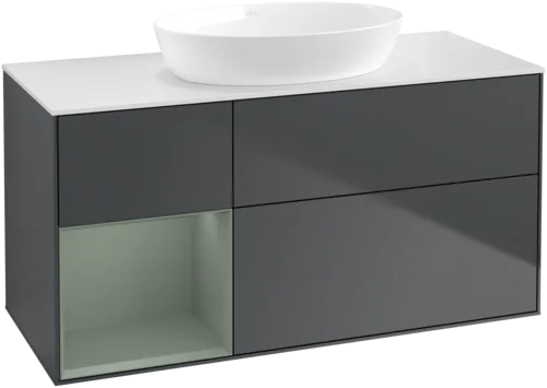 Obrázek VILLEROY BOCH Finion Vanity unit, with lighting, 3 pull-out compartments, 1200 x 603 x 501 mm, Midnight Blue Matt Lacquer / Olive Matt Lacquer / Glass White Matt #FA61GMHG